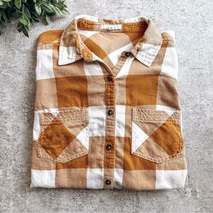 Maurices Yellow Plaid Button Down Shirt Size Medium